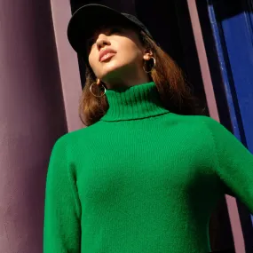 Pure Wool Polo neck jumper in green