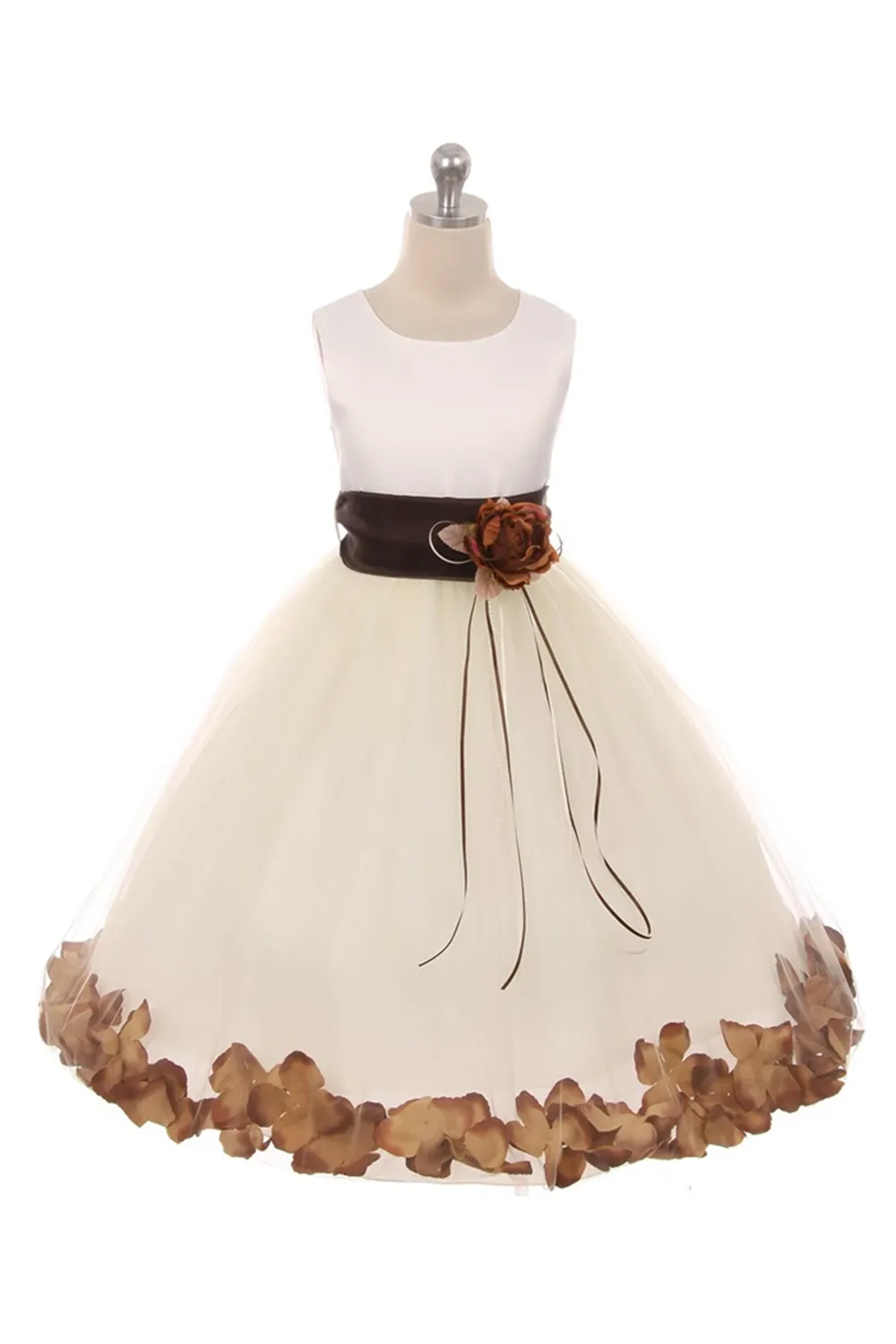 160 B Satin Flower Petal Ivory Flower Girl Dress (1 of 2 Selections)