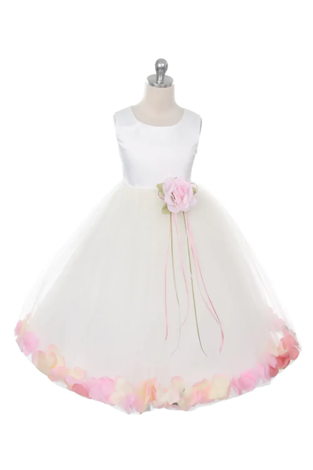 160 B Satin Flower Petal Ivory Flower Girl Dress (1 of 2 Selections)