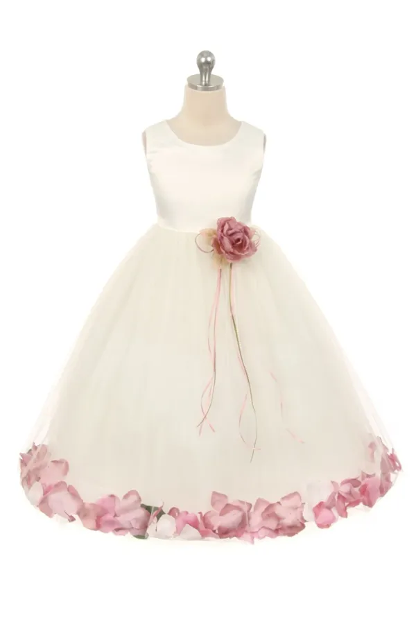 160 B Satin Flower Petal Ivory Flower Girl Dress (1 of 2 Selections)