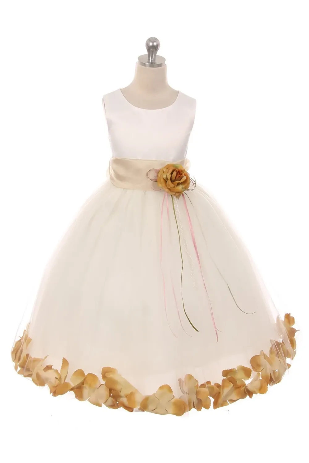 160 B Satin Flower Petal Ivory Flower Girl Dress (1 of 2 Selections)