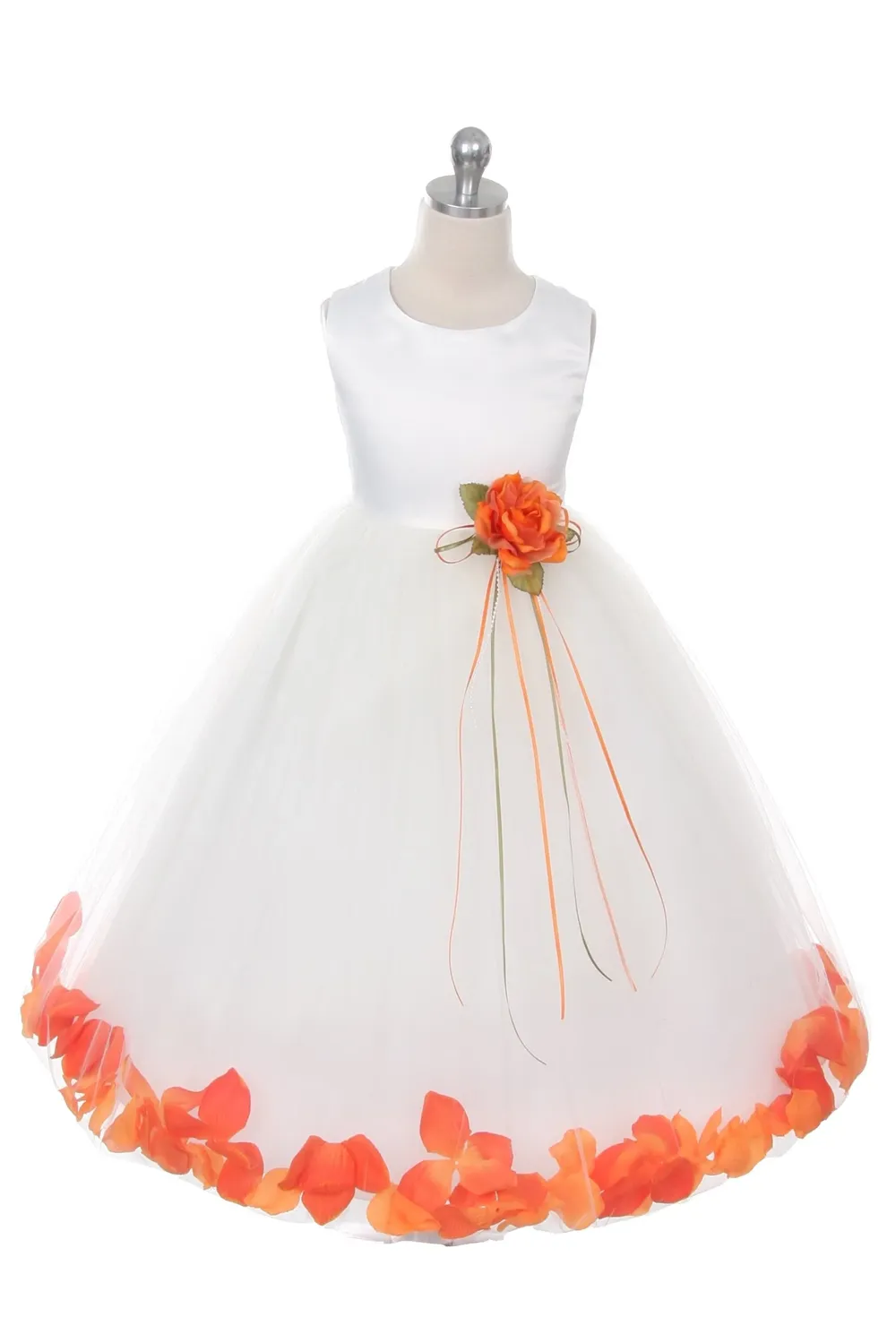 160 B Satin Flower Petal Ivory Flower Girl Dress (1 of 2 Selections)