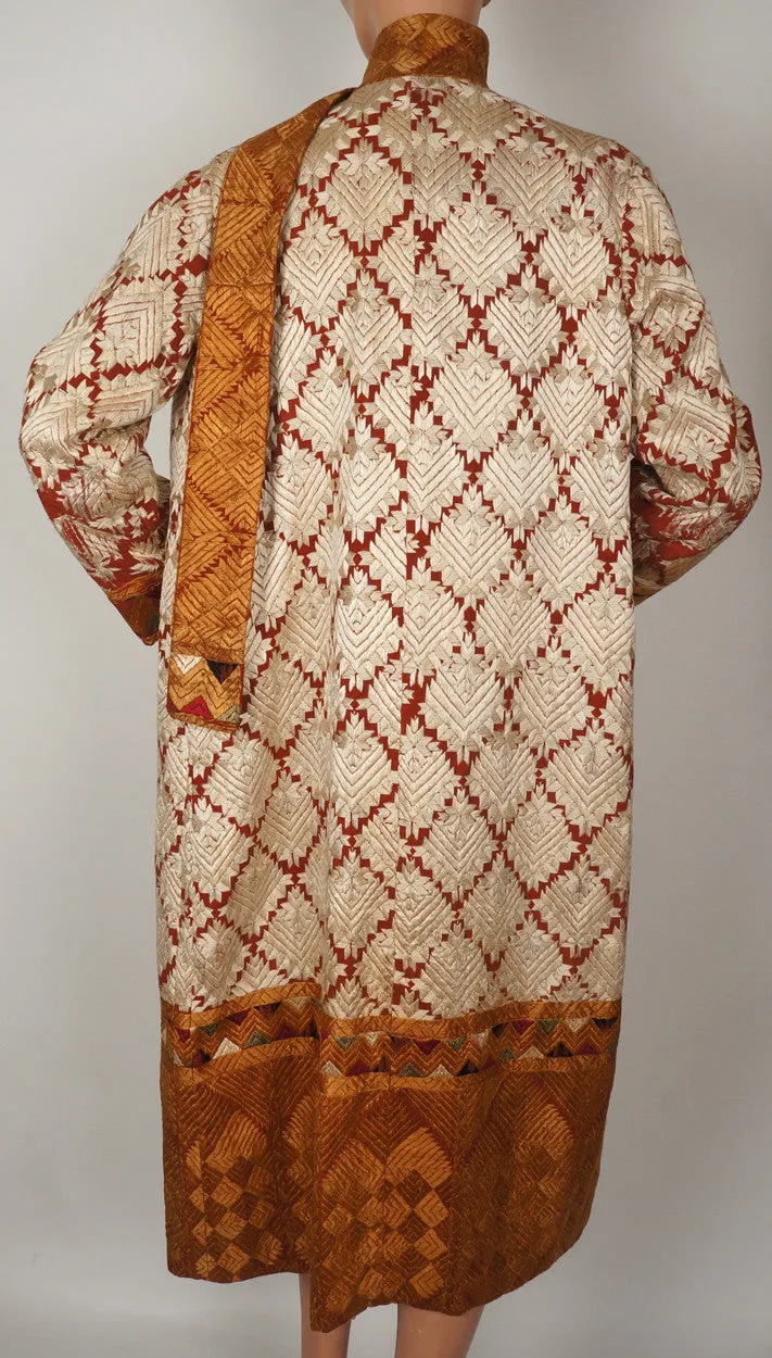 1920s Art Deco Flapper Coat in Cream and Amber Silk Embroidery