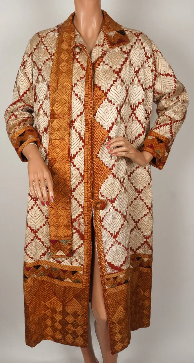 1920s Art Deco Flapper Coat in Cream and Amber Silk Embroidery