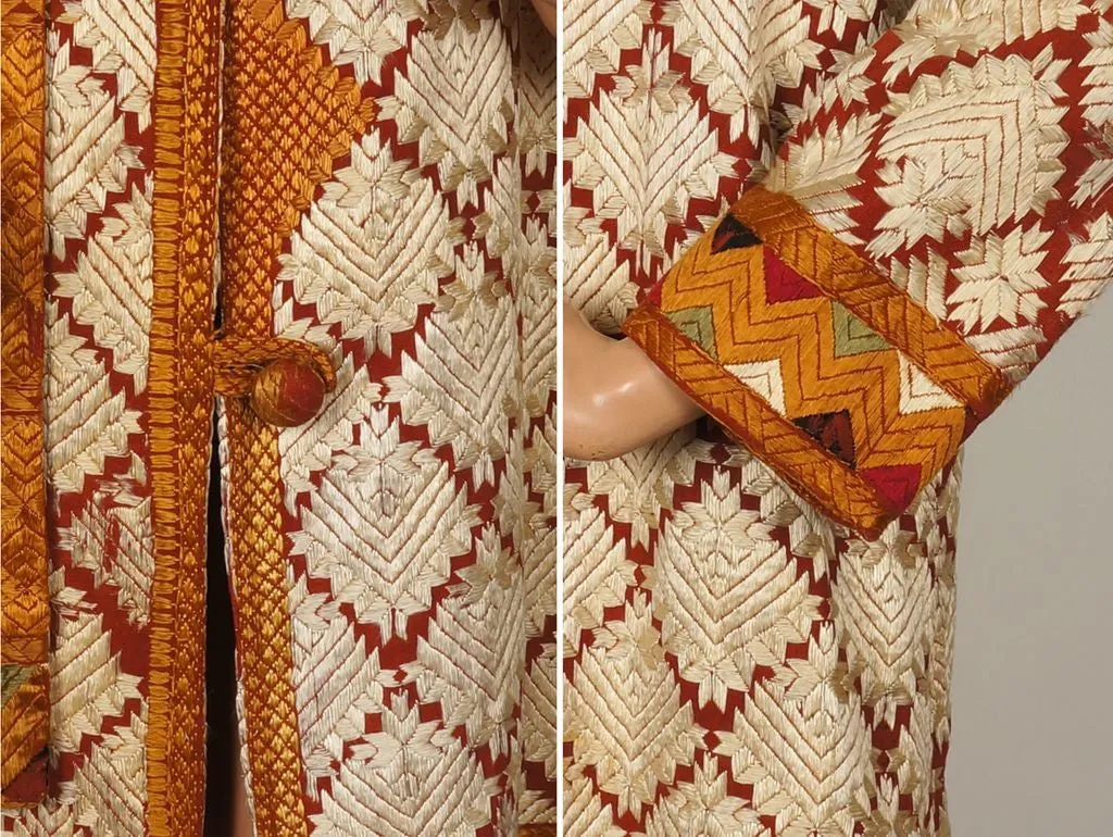 1920s Art Deco Flapper Coat in Cream and Amber Silk Embroidery