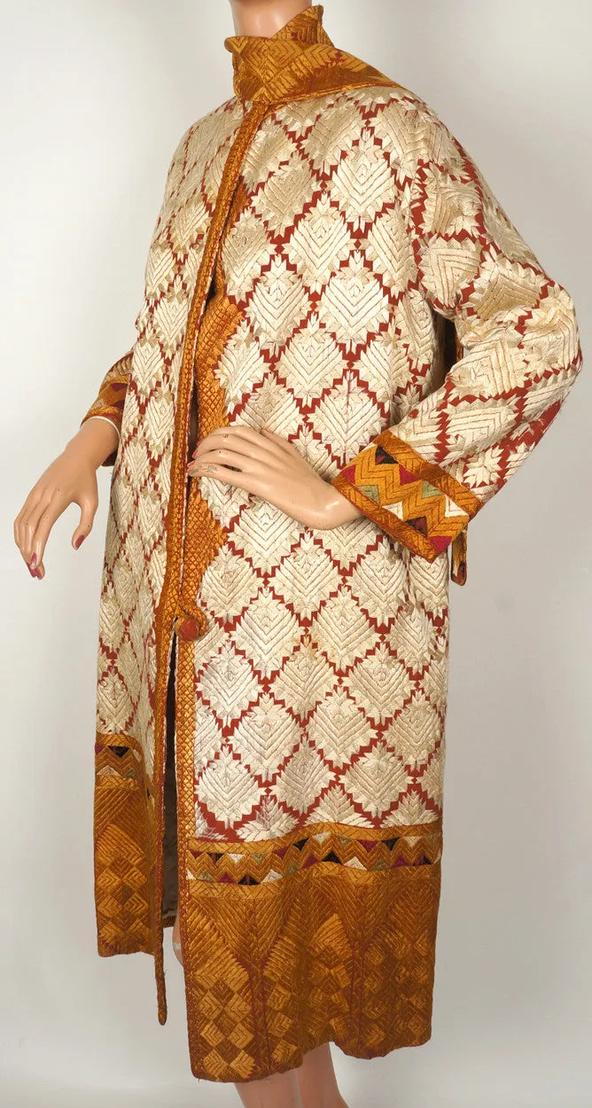 1920s Art Deco Flapper Coat in Cream and Amber Silk Embroidery