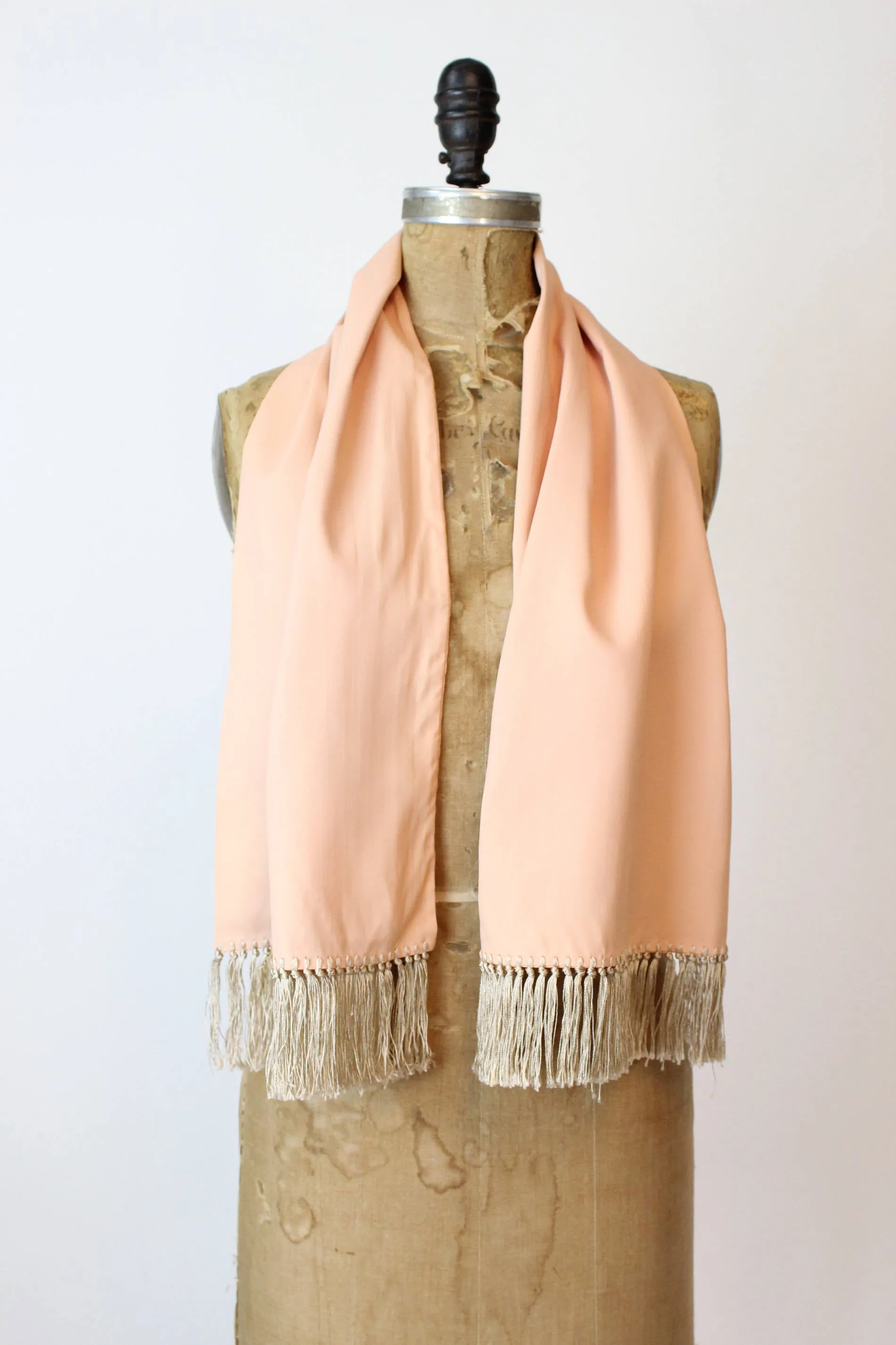 1940s peach rayon fringed scarf vintage wrap | new fall