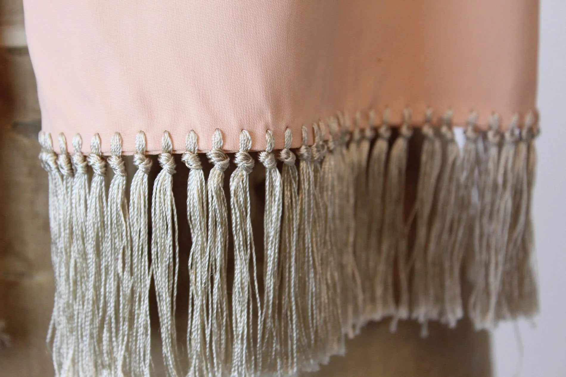 1940s peach rayon fringed scarf vintage wrap | new fall