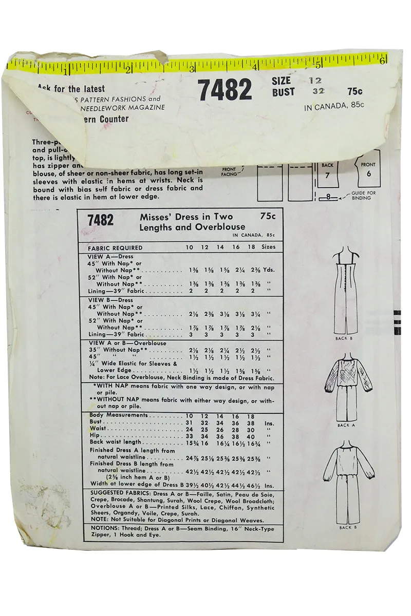 1960s McCalls 7482 Vintage Cocktail Dress Sewing Pattern