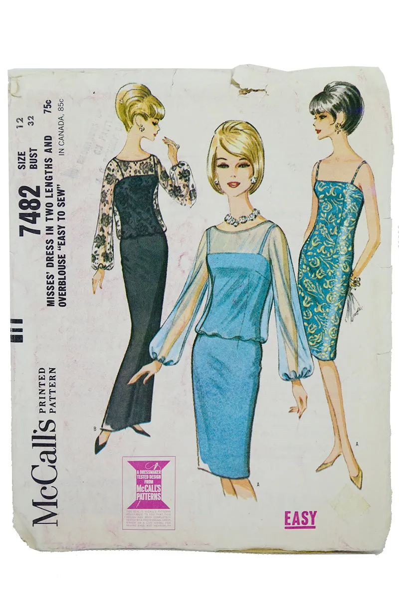 1960s McCalls 7482 Vintage Cocktail Dress Sewing Pattern