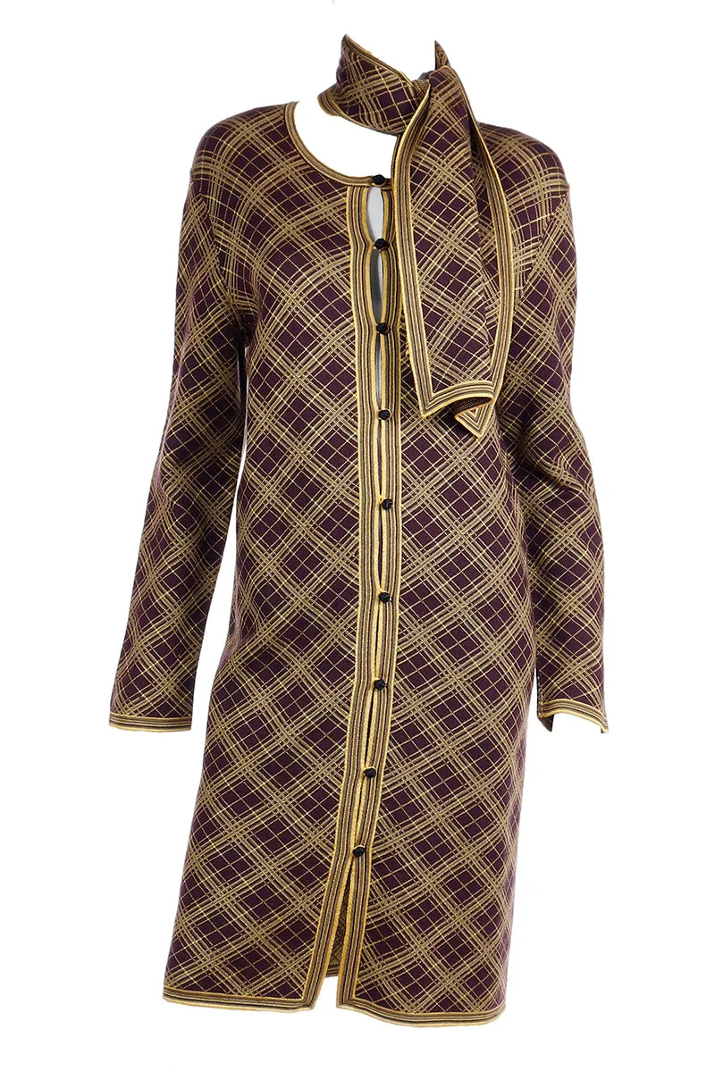 1990s Yves Saint Laurent YSL Deadstock Plaid Caftan and Scarf