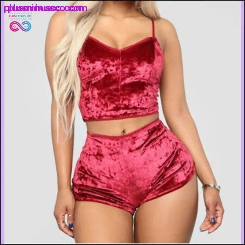 2pcs Velvet Sleepwear Sexy Spaghetti Strap Velvet Shorts