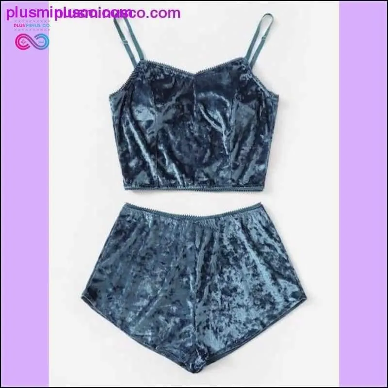 2pcs Velvet Sleepwear Sexy Spaghetti Strap Velvet Shorts