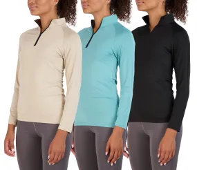 3 Pack: Womens Quarter 1/4 Zip Pullover Long Sleeve Shirt Quick Dry Dri Fit Yoga 1/2 Zip Athletic Ladies Volleyball Active Gym Workout Top Golf UPF Hiking Outdoor Sports Exercise Running - Set 10, M