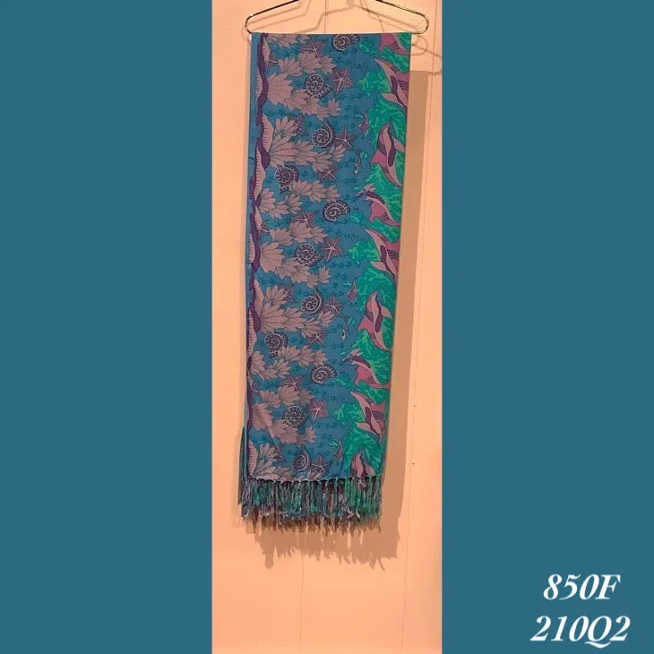 850F - 210Q2 , Fringed scarf with dolphins