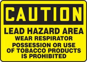 Accuform® 10" X 14" Black And Yellow Aluminum Safety Signs "CAUTION LEAD HAZARD AREA WEAR RESPIRATOR POSSESSION OR USE OF TOBACCO PRODUCTS IS PROHIBITED"