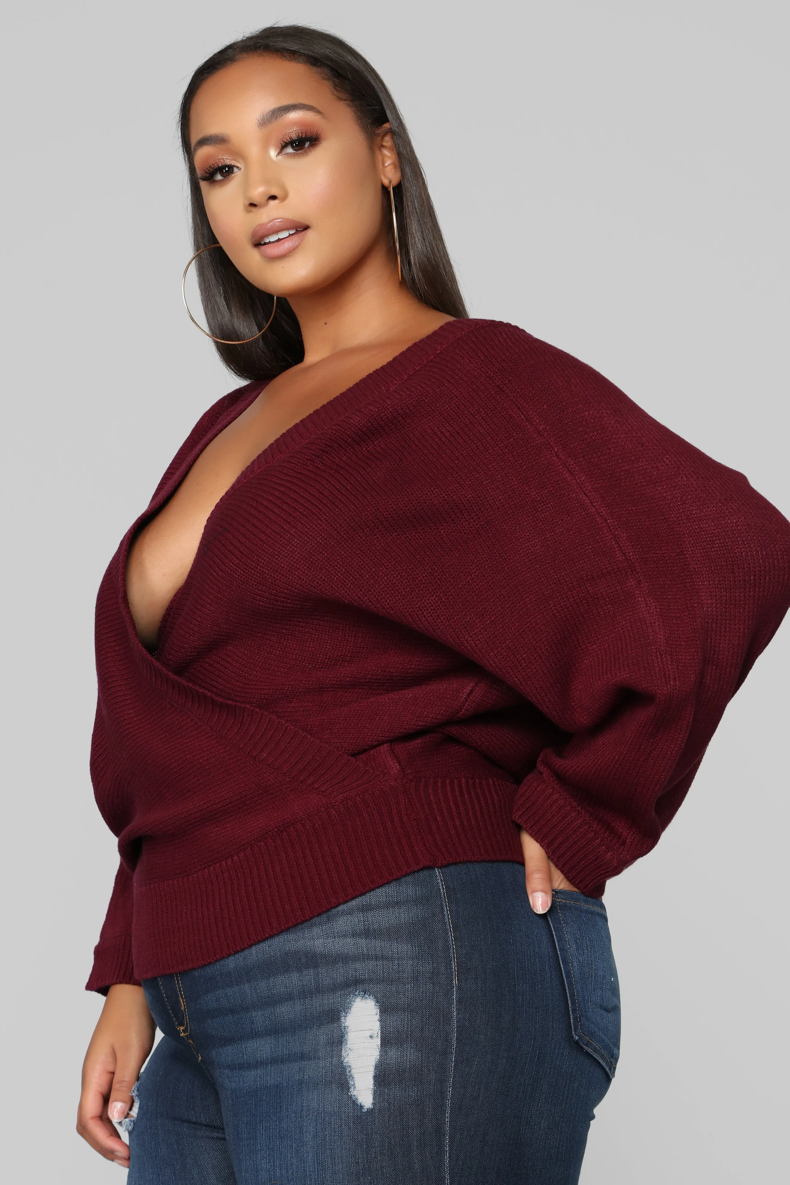 Anne Marie Sweater Top - Burgundy