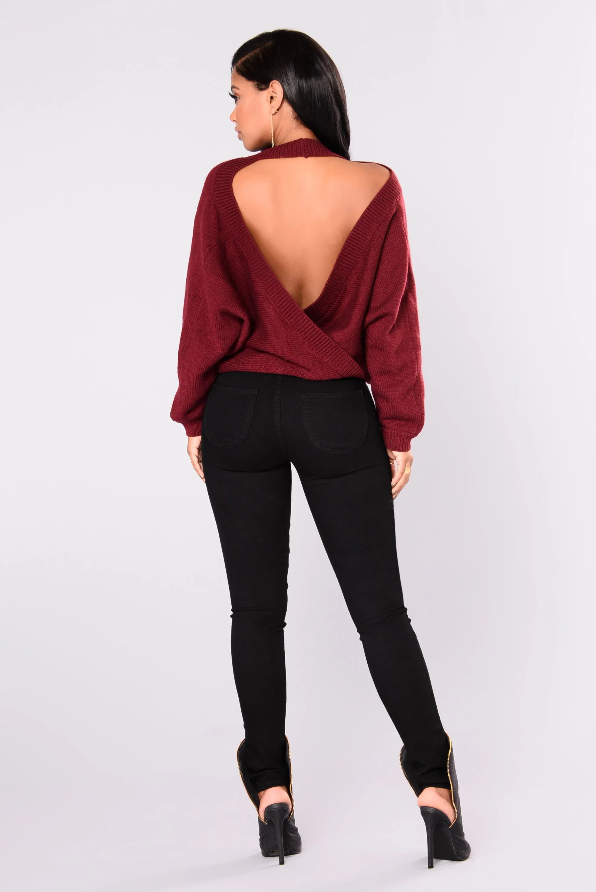 Anne Marie Sweater Top - Burgundy