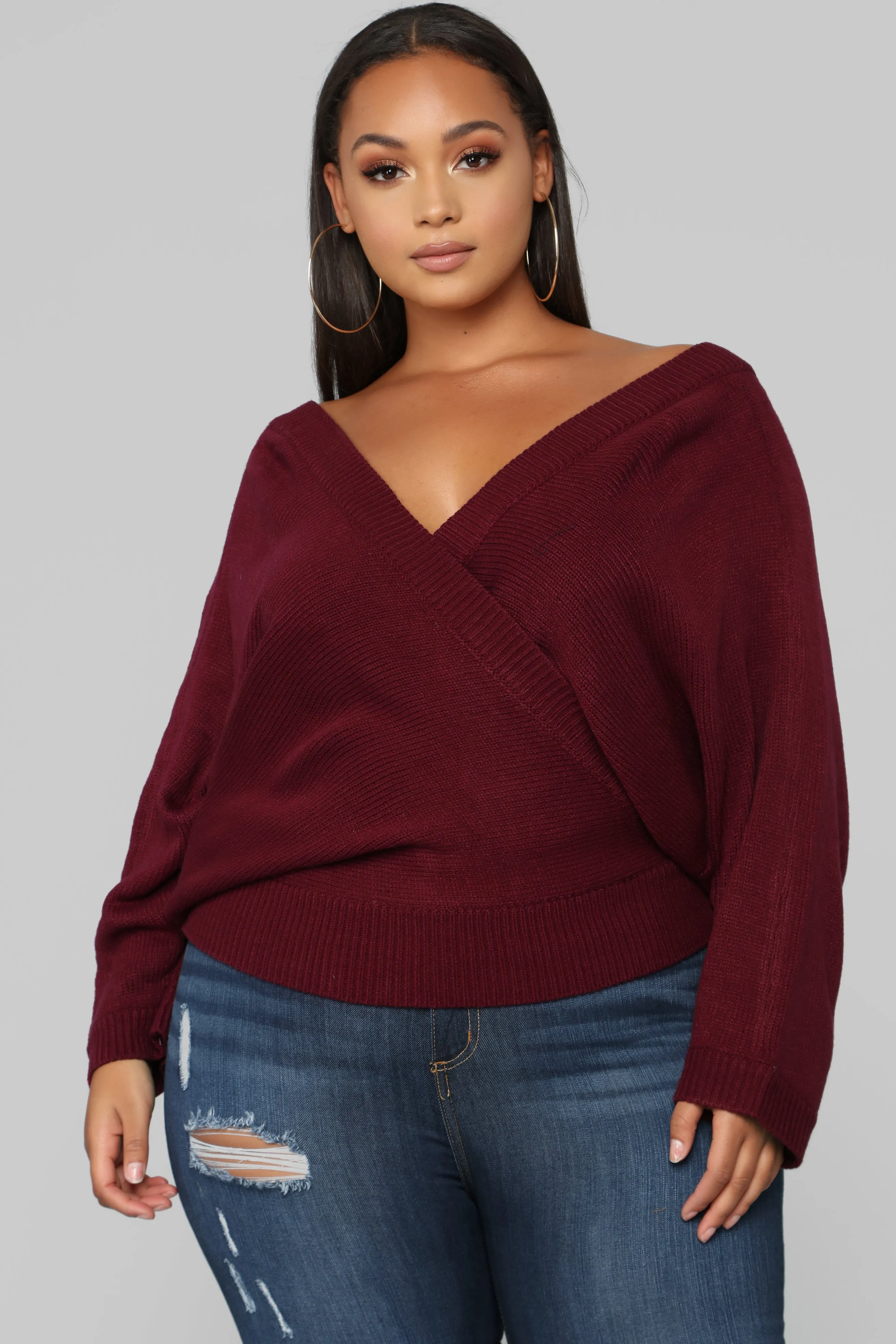 Anne Marie Sweater Top - Burgundy