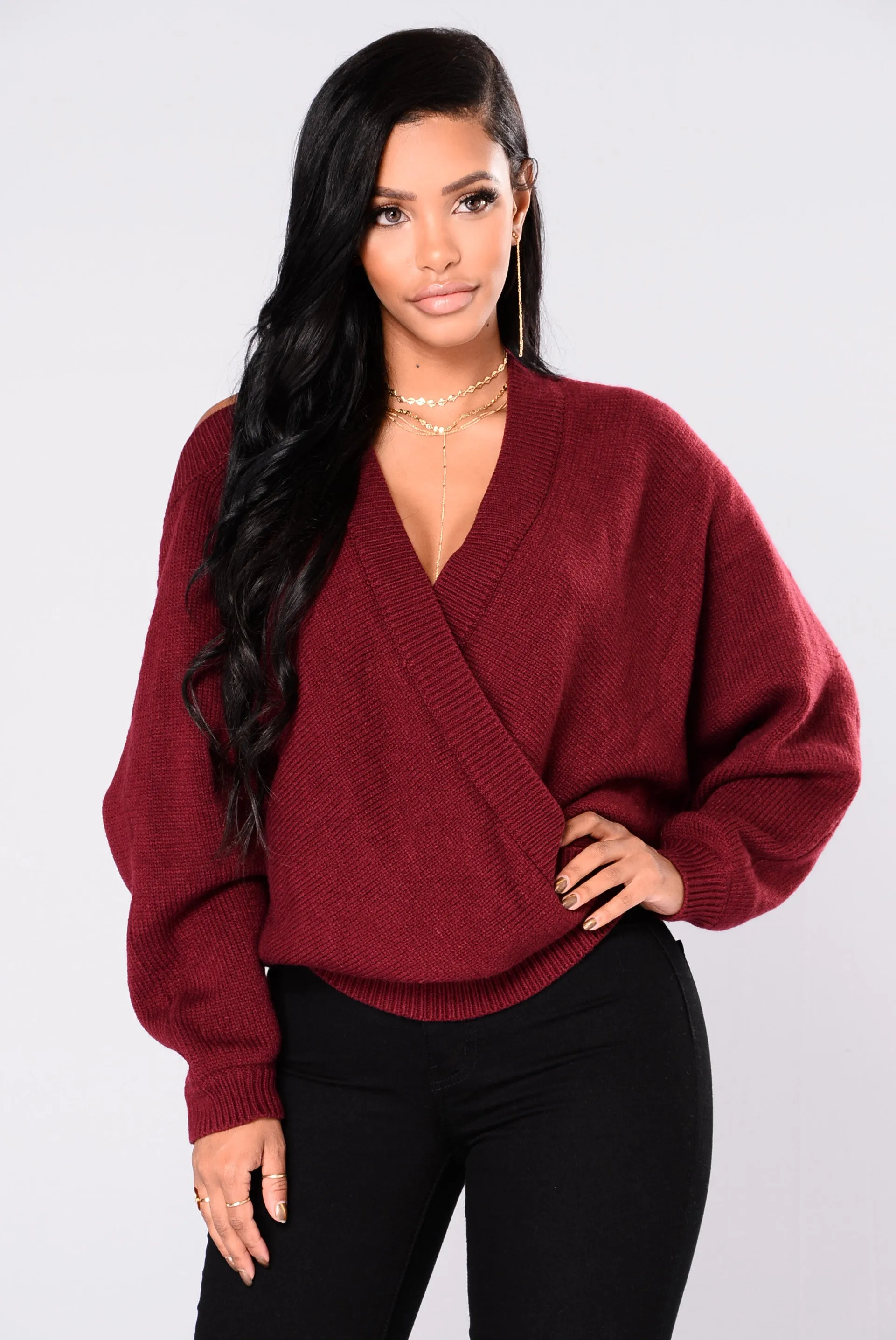 Anne Marie Sweater Top - Burgundy