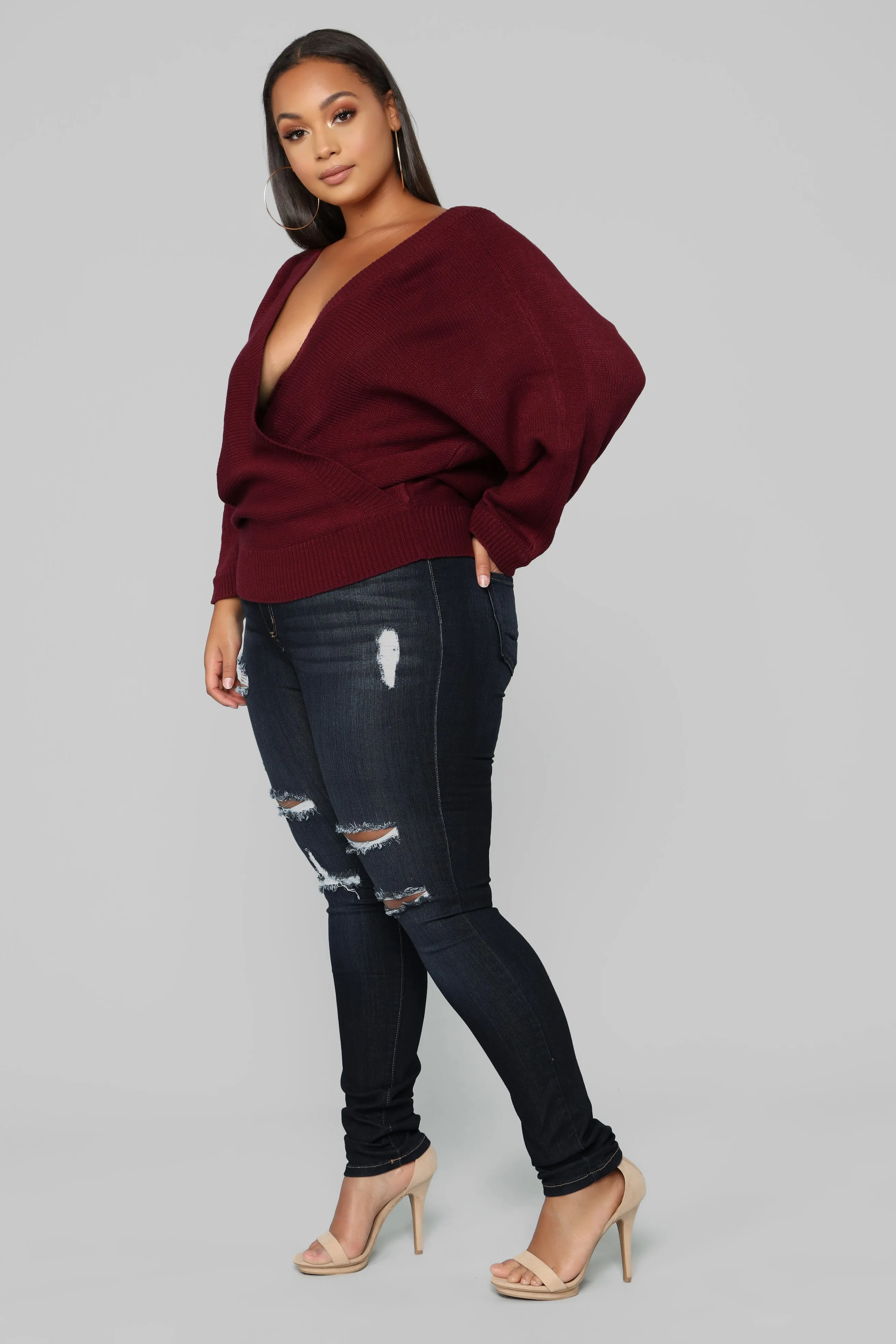 Anne Marie Sweater Top - Burgundy