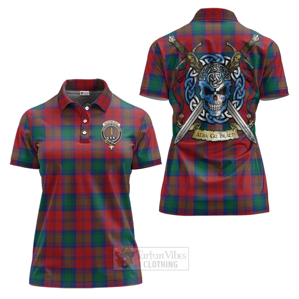 Auchinleck (Affleck) Tartan Women's Polo Shirt with Family Crest Celtic Skull Style