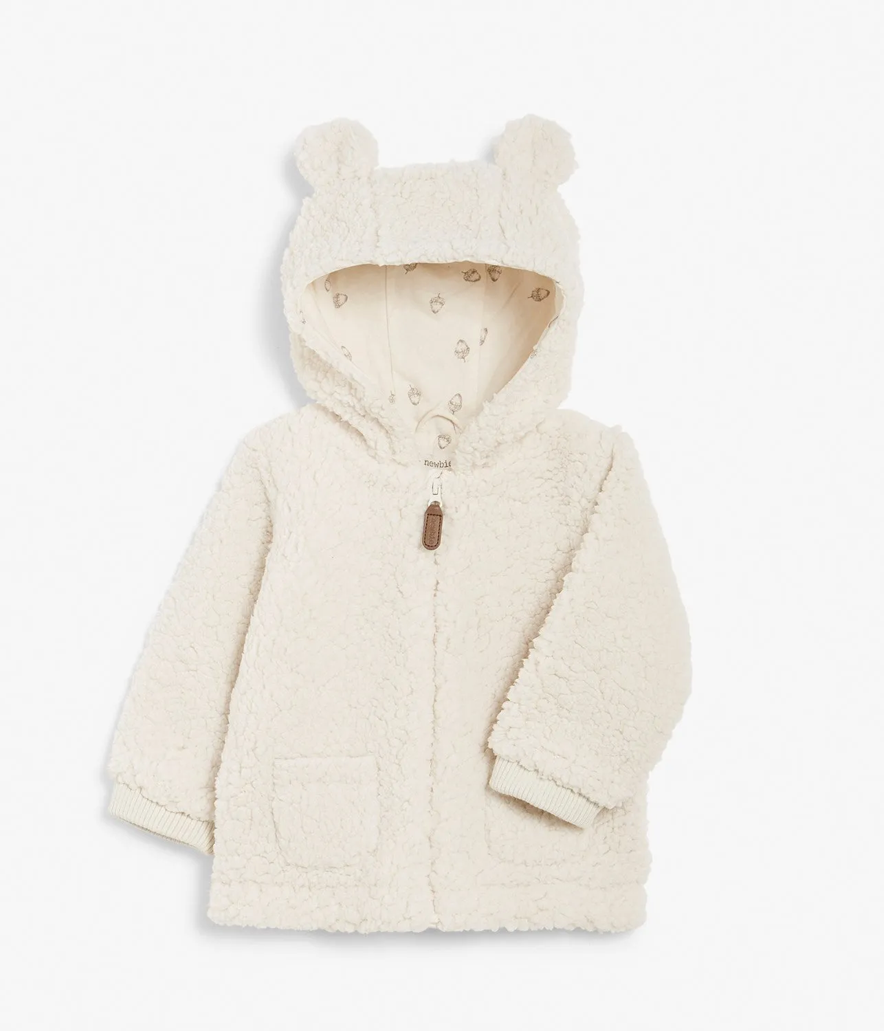 Baby cream teddy fur zipper front hoodie