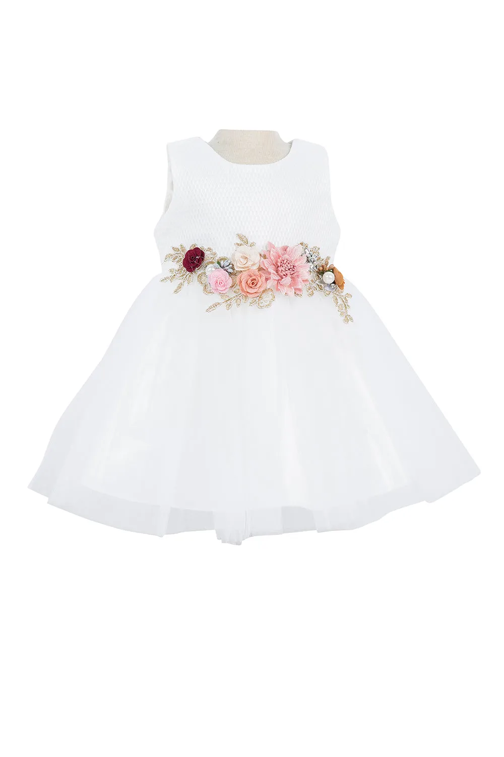 Baby Girls 3D Multi Floral Belt Flower Girl Dress 3-24M