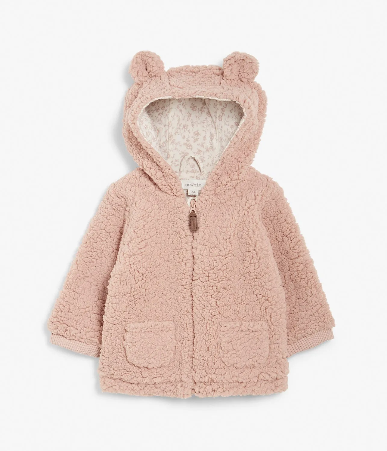 Baby pink teddy fur zipper front hoodie