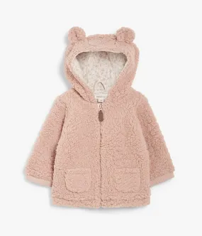 Baby pink teddy fur zipper front hoodie