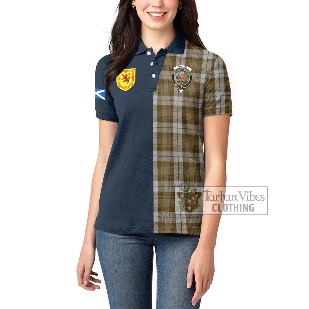 Baillie Dress Tartan Women's Polo Shirt Alba with Scottish Lion Royal Arm Half Style