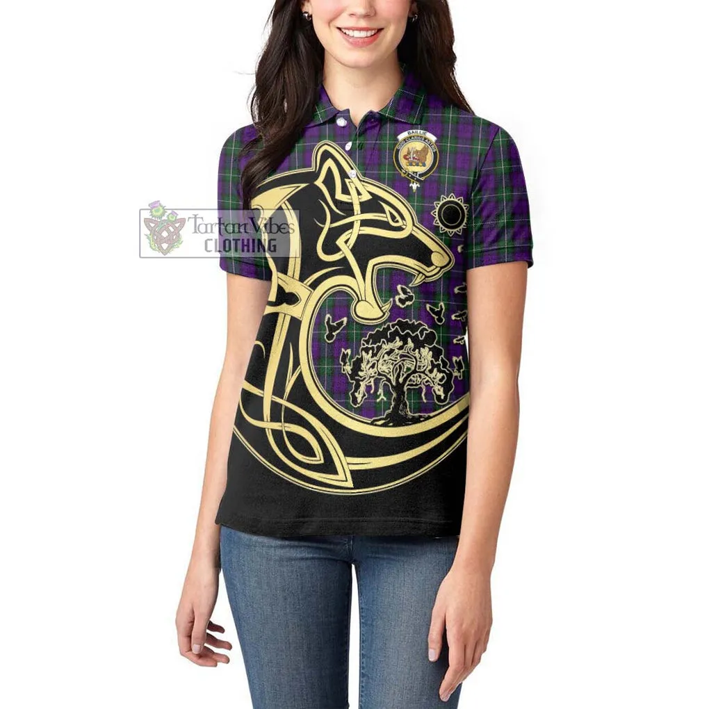 Baillie Highland Society Tartan Women's Polo Shirt with Family Crest Celtic Wolf Style