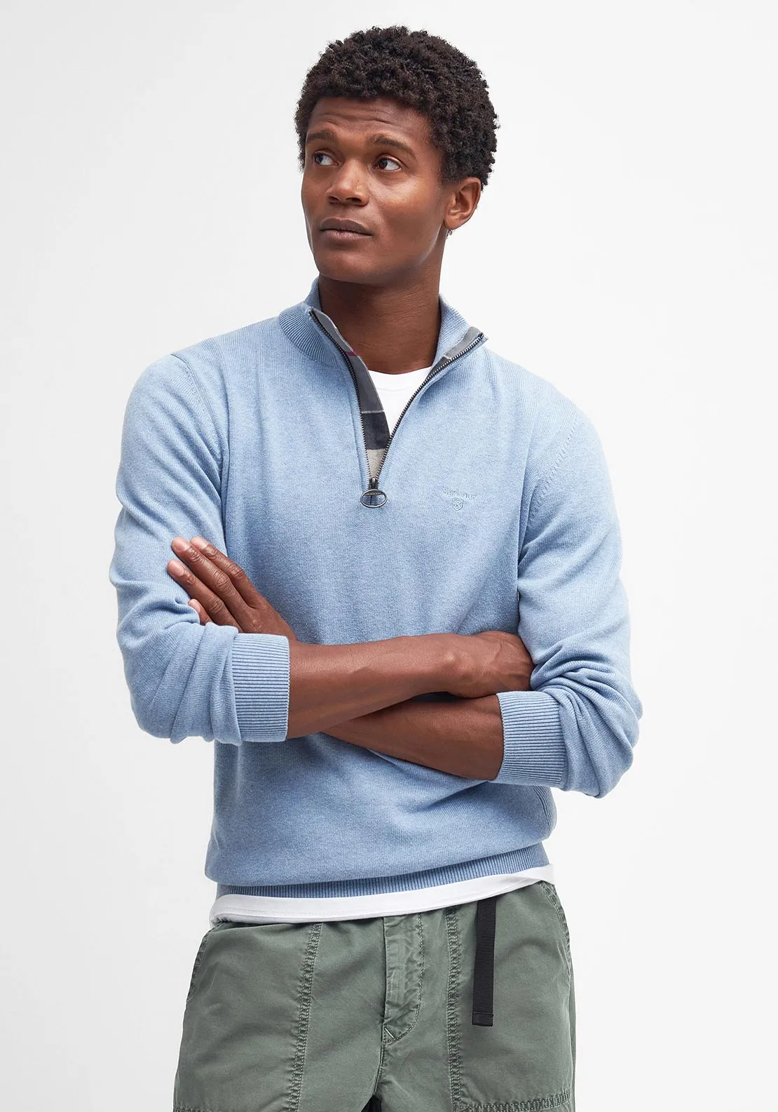 Barbour Men’s Cotton Half Zip Sweater, Dark Chambray