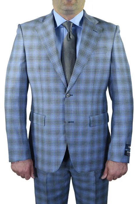 Berragamo Light Blue Plaid Slim Fit Suit