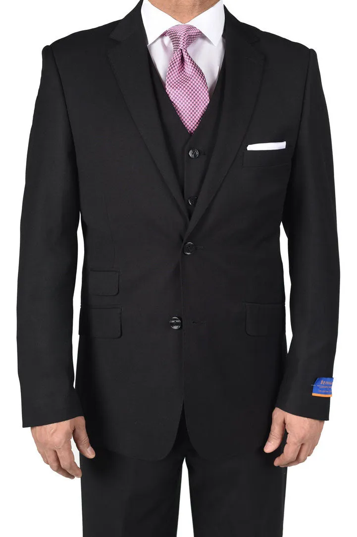 Berragamo "Lazio" Solid Black 2-Button Notch Slim Fit Suit