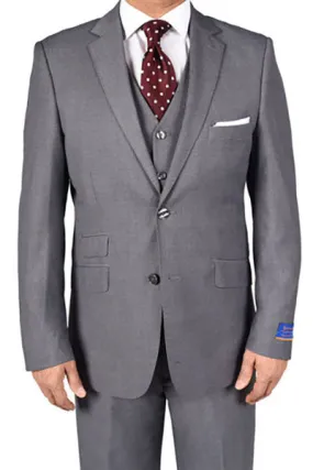 Berragamo "Lazio" Solid Medium Grey 2-Button Notch Slim Fit Suit