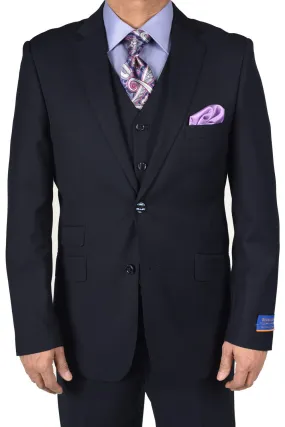 Berragamo "Lazio" Solid Navy 2-Button Notch Slim Fit Suit