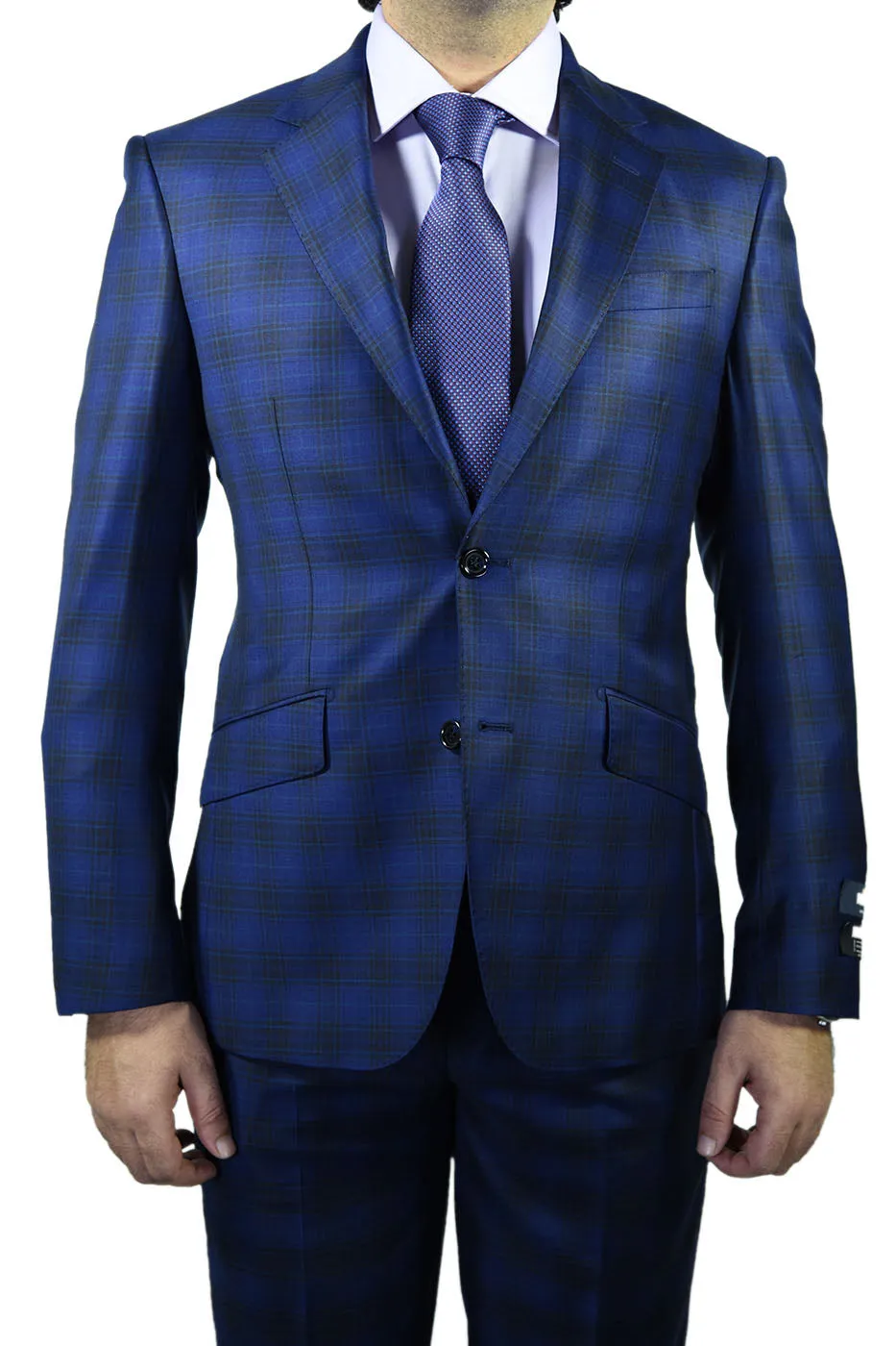 Berragamo Royal Blue Plaid Slim Fit Suit