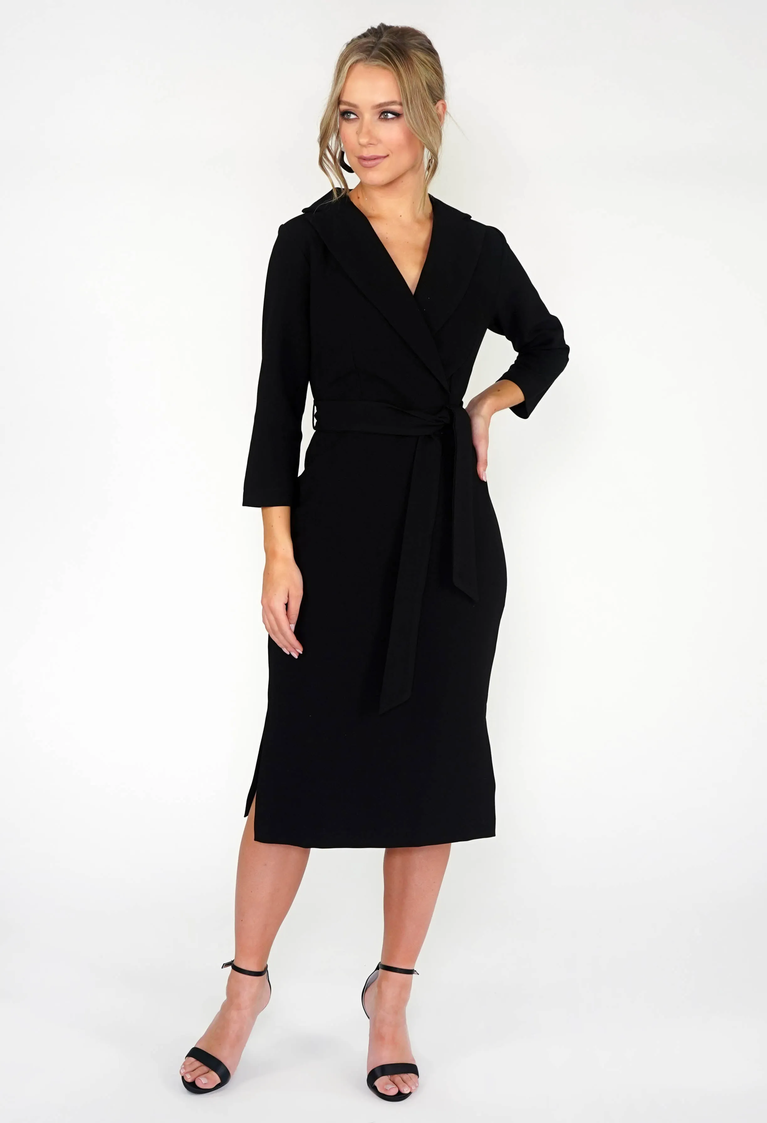 BLACK 3/4 SLEEVE PENCIL DRESS