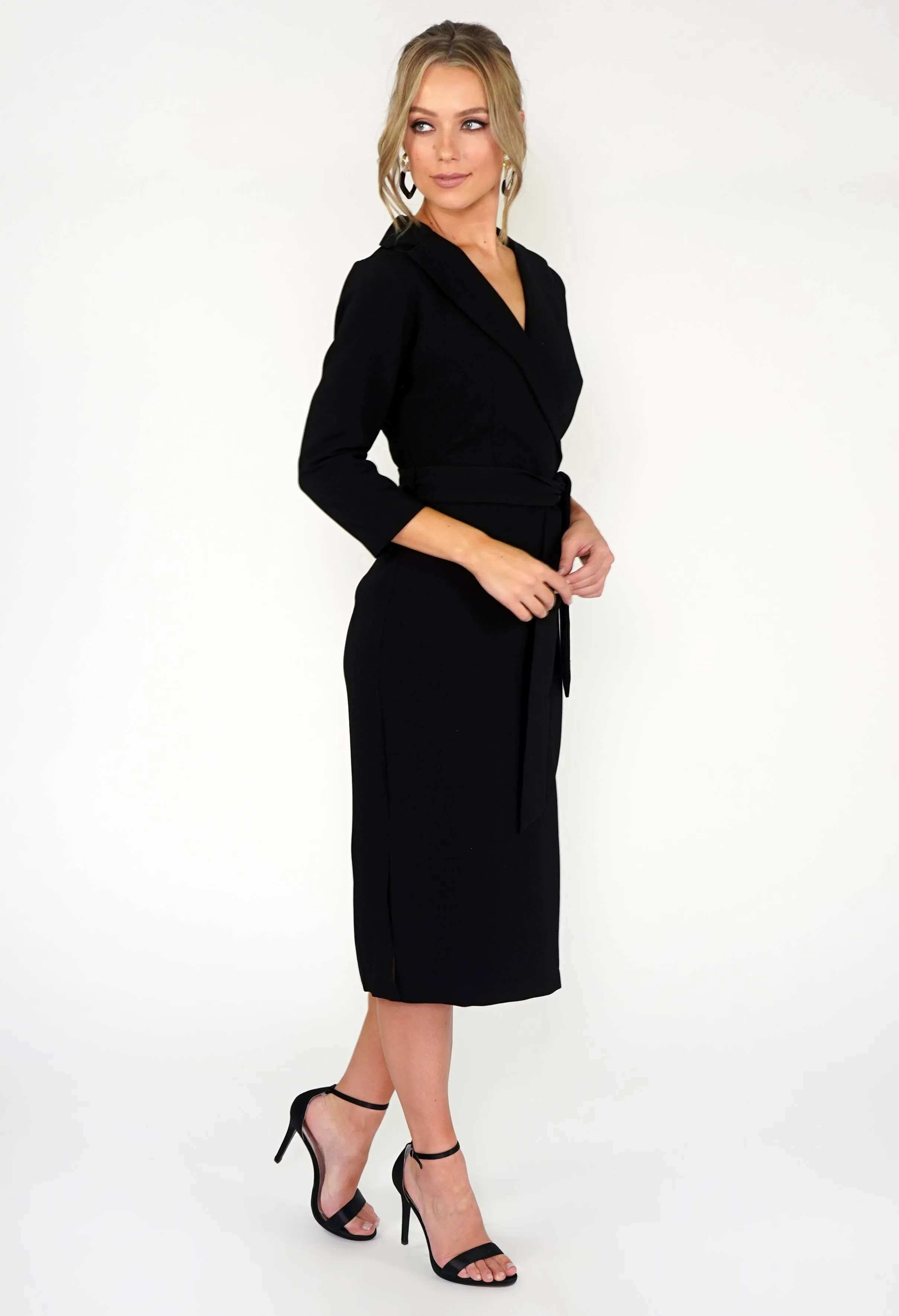 BLACK 3/4 SLEEVE PENCIL DRESS