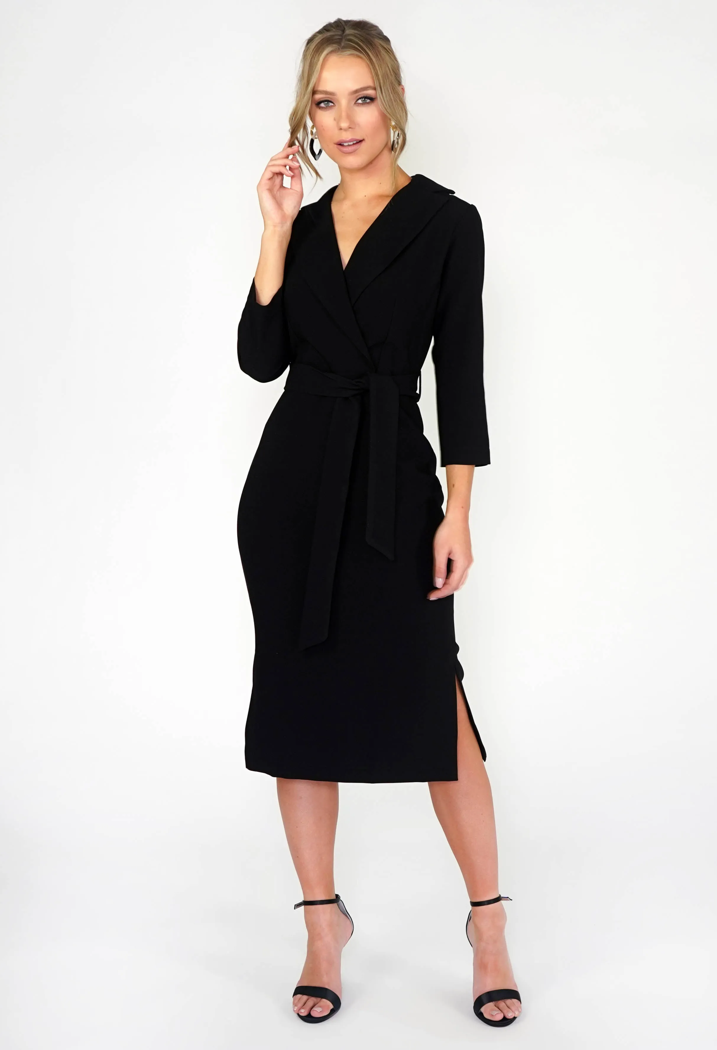 BLACK 3/4 SLEEVE PENCIL DRESS