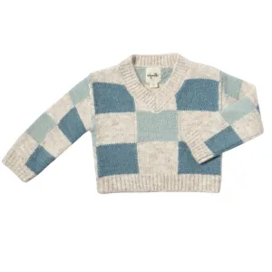 Blue and Cream Checkered Jackie Sweater