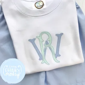 Boy Shirt - Stacked Monogram in Light Blue & Mint