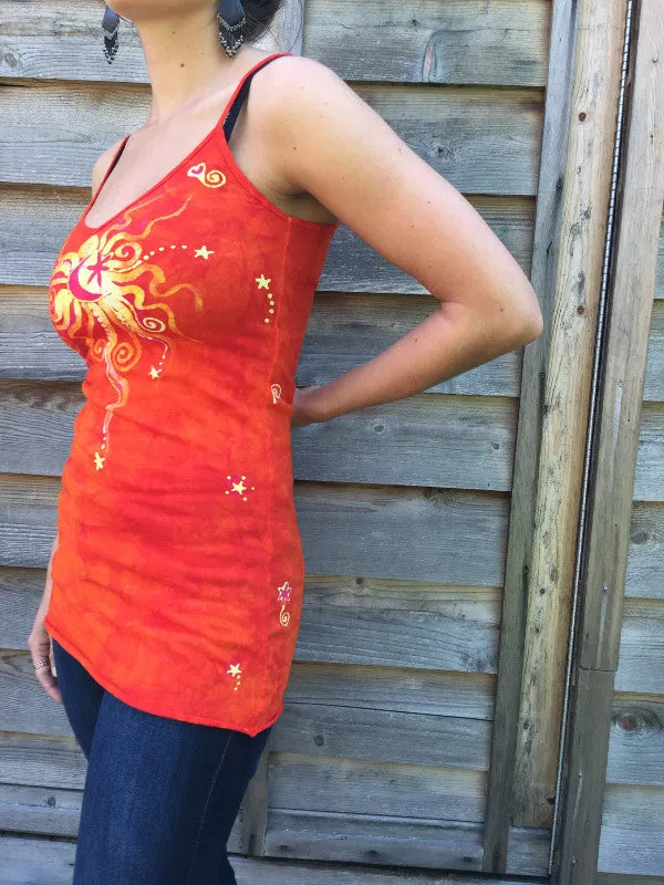 Brilliant Orange Moon Batik Long Summer Camisole