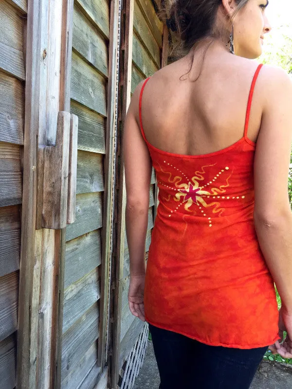 Brilliant Orange Moon Batik Long Summer Camisole