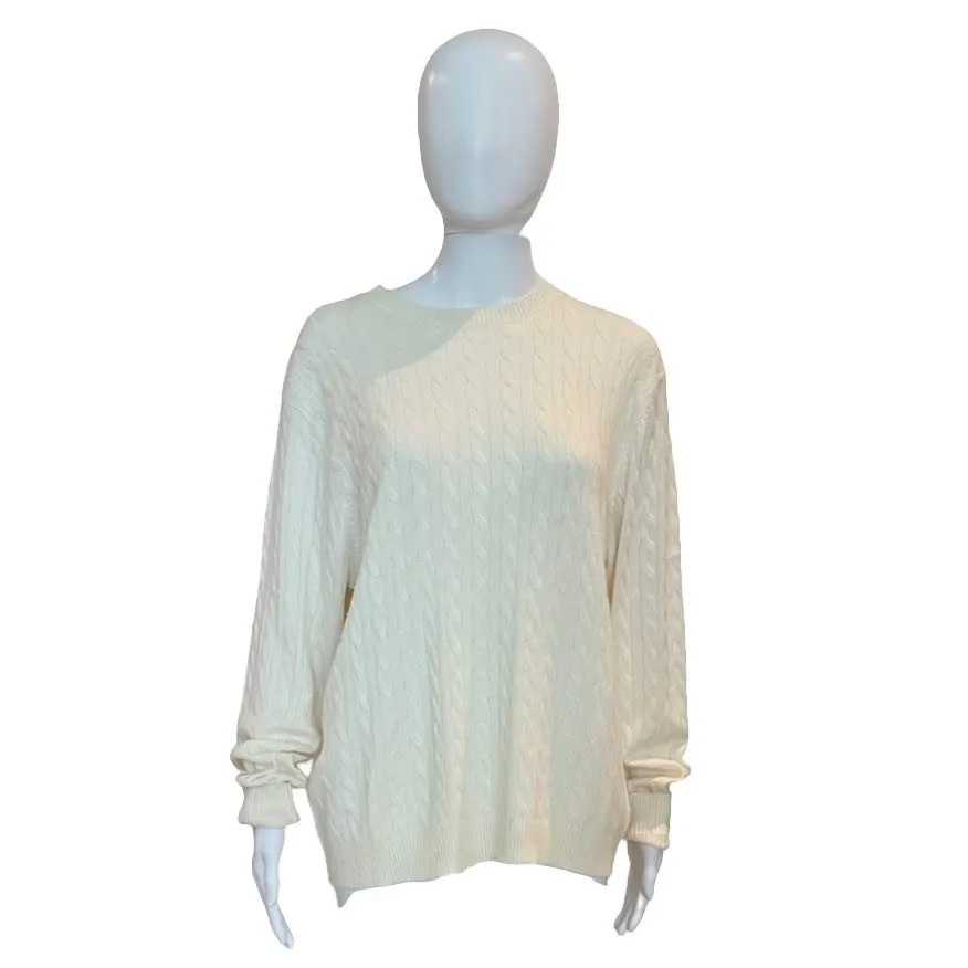 Cashmere Braided Crew Neck Sweater | Ivory