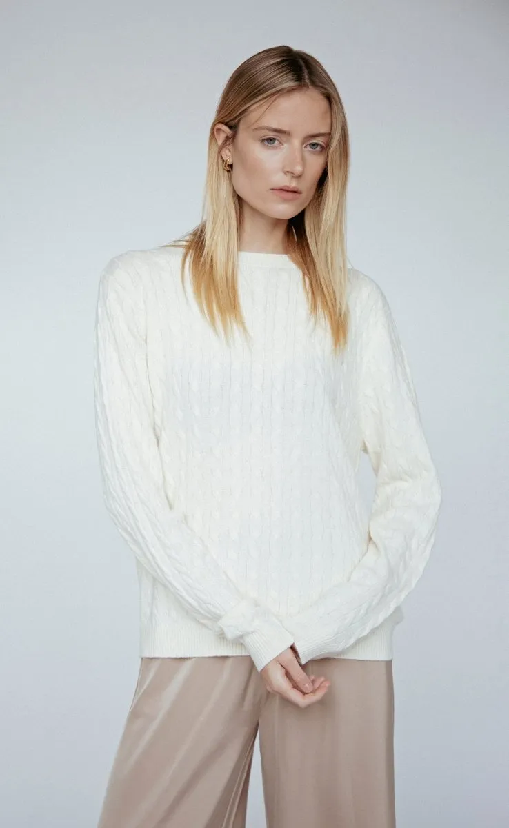 Cashmere Braided Crew Neck Sweater | Ivory