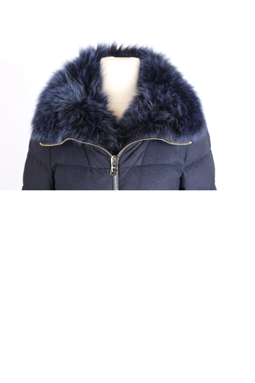 Cashmere Silk Down Coat w/ Fur Collar