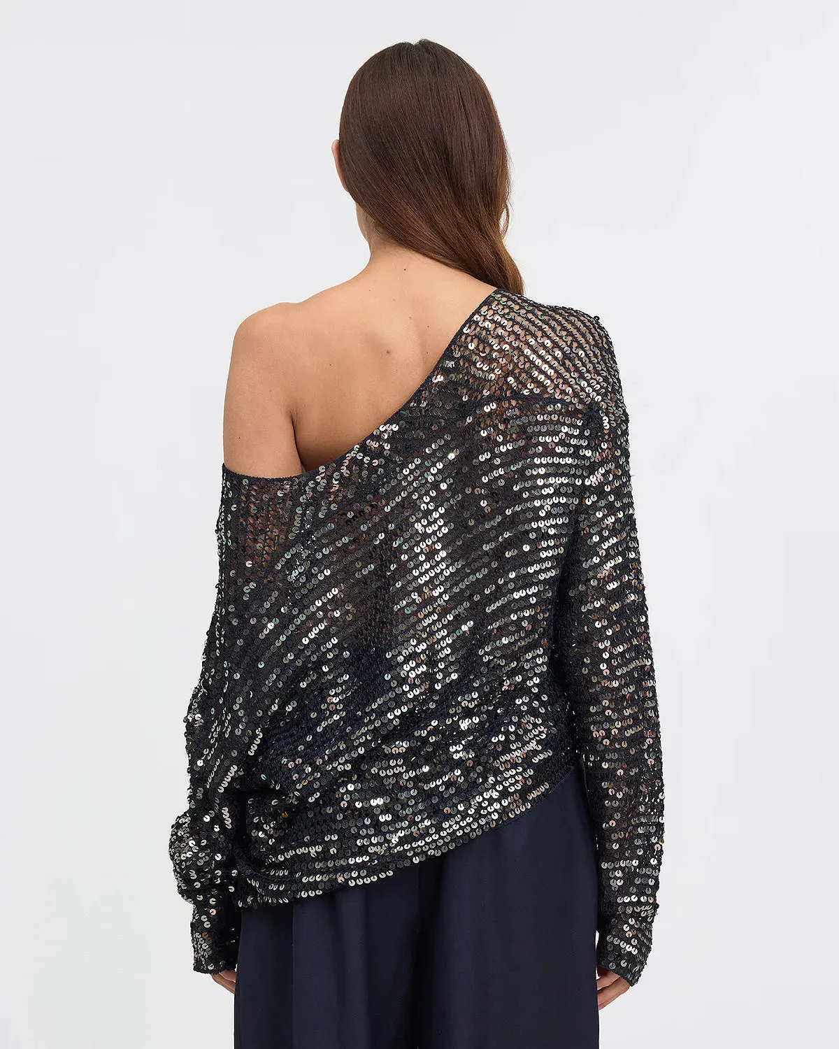 Casper Anthracite Sequin Mesh Sweater