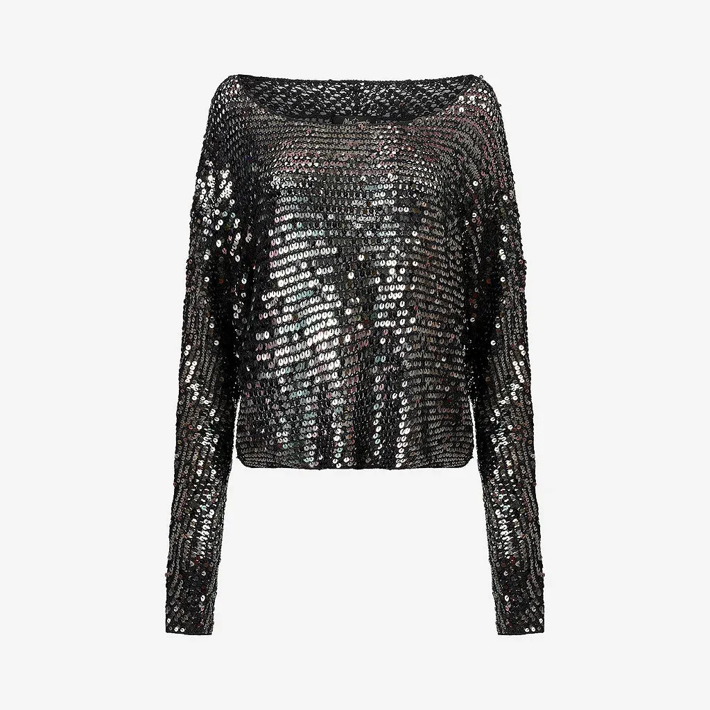 Casper Anthracite Sequin Mesh Sweater